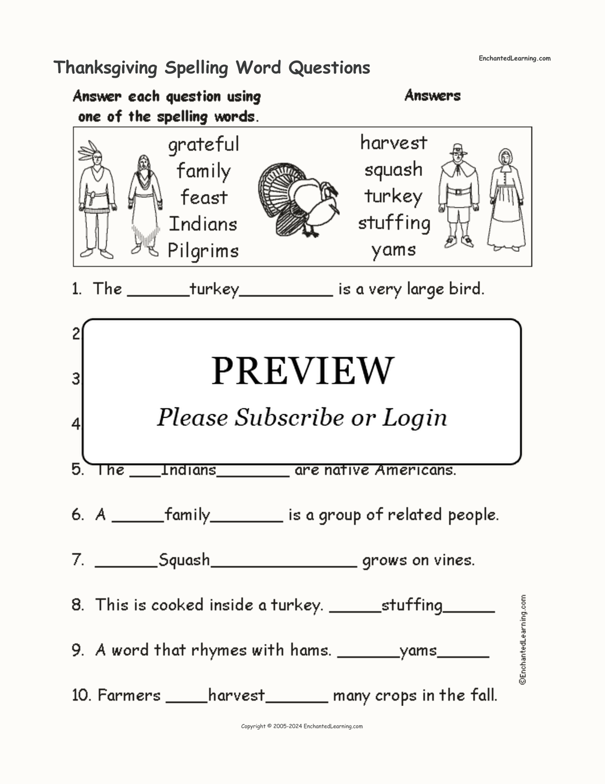 Thanksgiving Spelling Word Questions interactive worksheet page 2