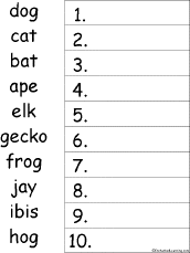 animal Worksheets names  Put in order Alphabetical  Order EnchantedLearning.com  worksheet the Words alphabetical