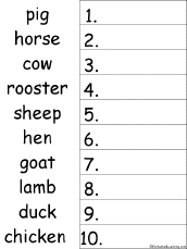 Spelling Worksheets: Farm and Farm Animals at EnchantedLearning.com