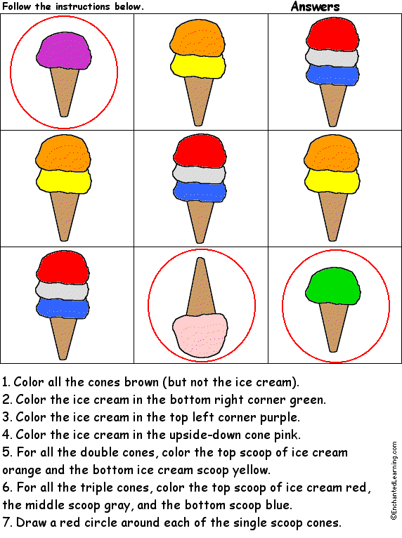 Ice Cream Follow the Instructions Answers