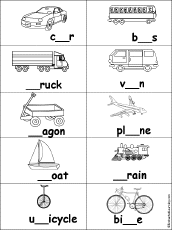 Airplane Coloring Sheets on Fill In The Missing Letters In Words At Enchantedlearning Com