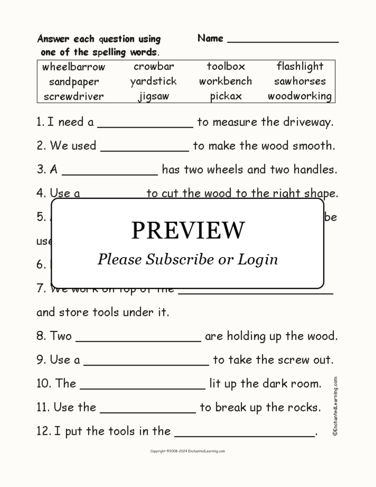 Compound Tool Words: Spelling Questions interactive worksheet page 1