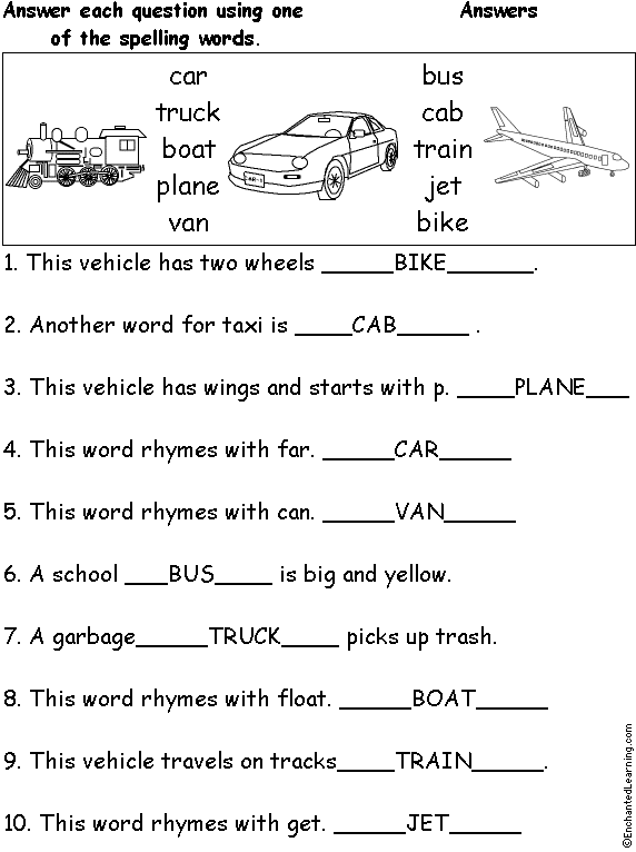 Vehicle Spelling Word Questions Answers