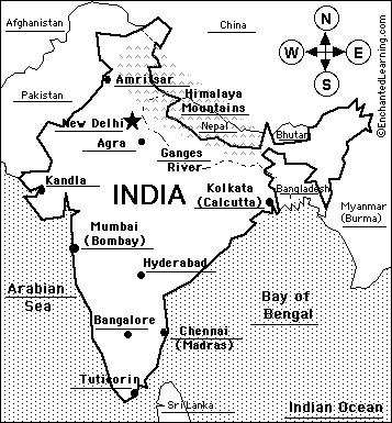 Label the Map of India - answers