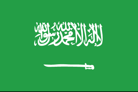 The flag of Saudi Arabia has a green field with large white Arabic writing 