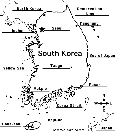 physical map of south korea. Label the Map of South Korea -