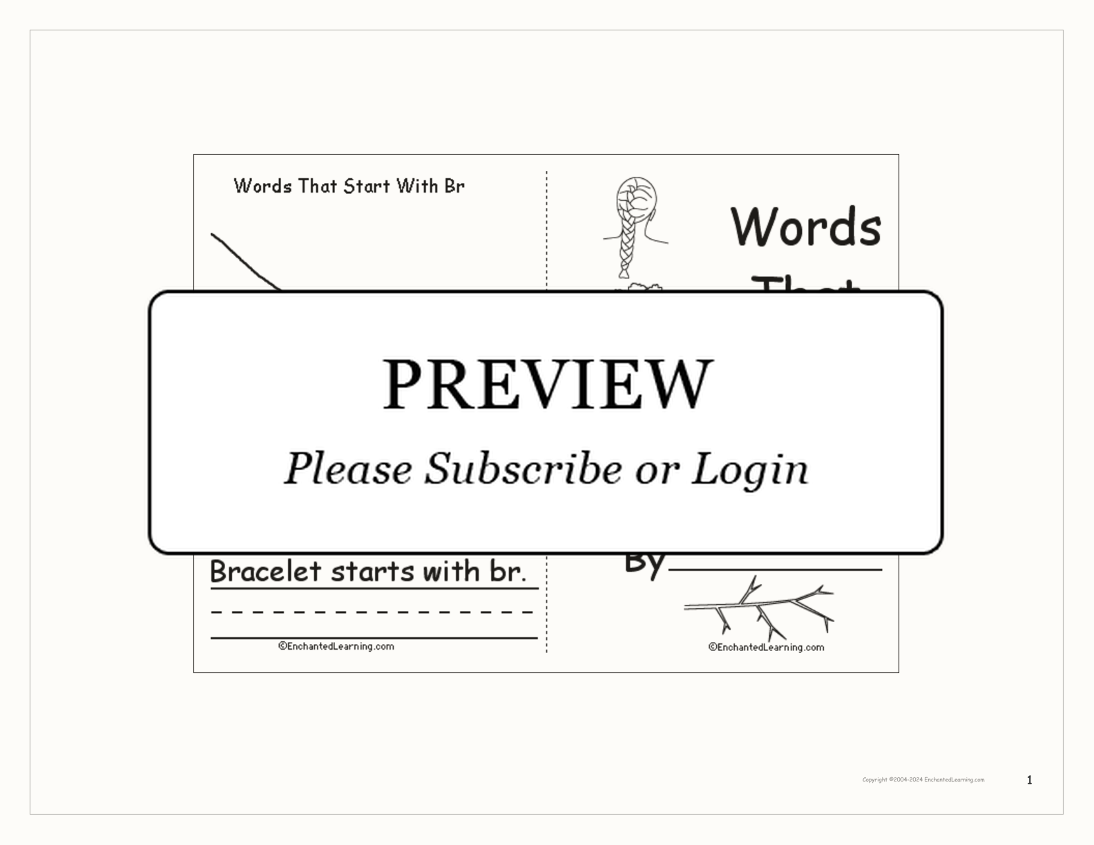 Words That Start With 'Br' Book interactive printout page 1