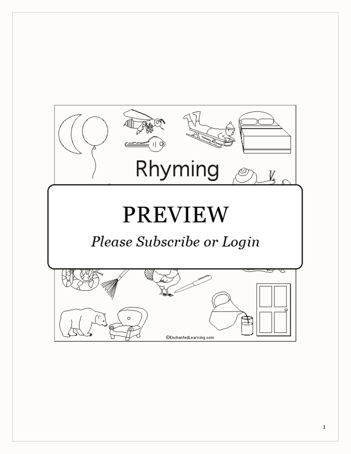 Rhyming Words — Early Reader Book interactive printout page 1