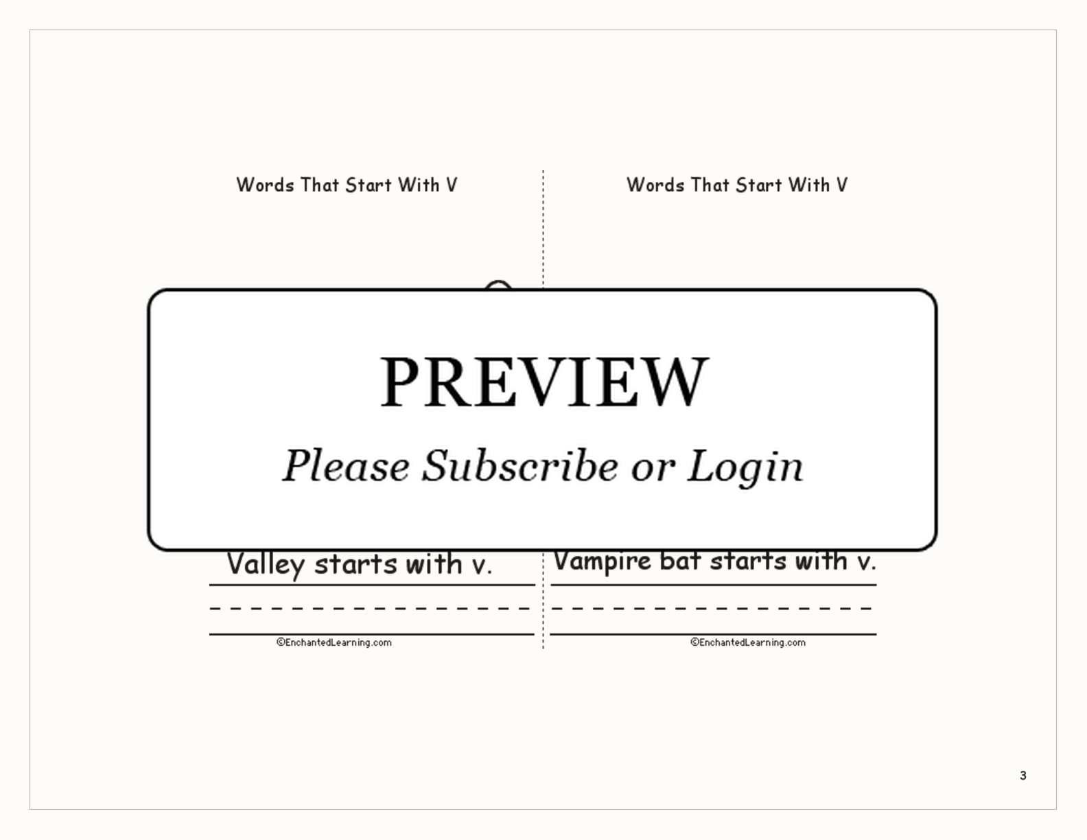 Words That Start With V: A Printable Book interactive printout page 3