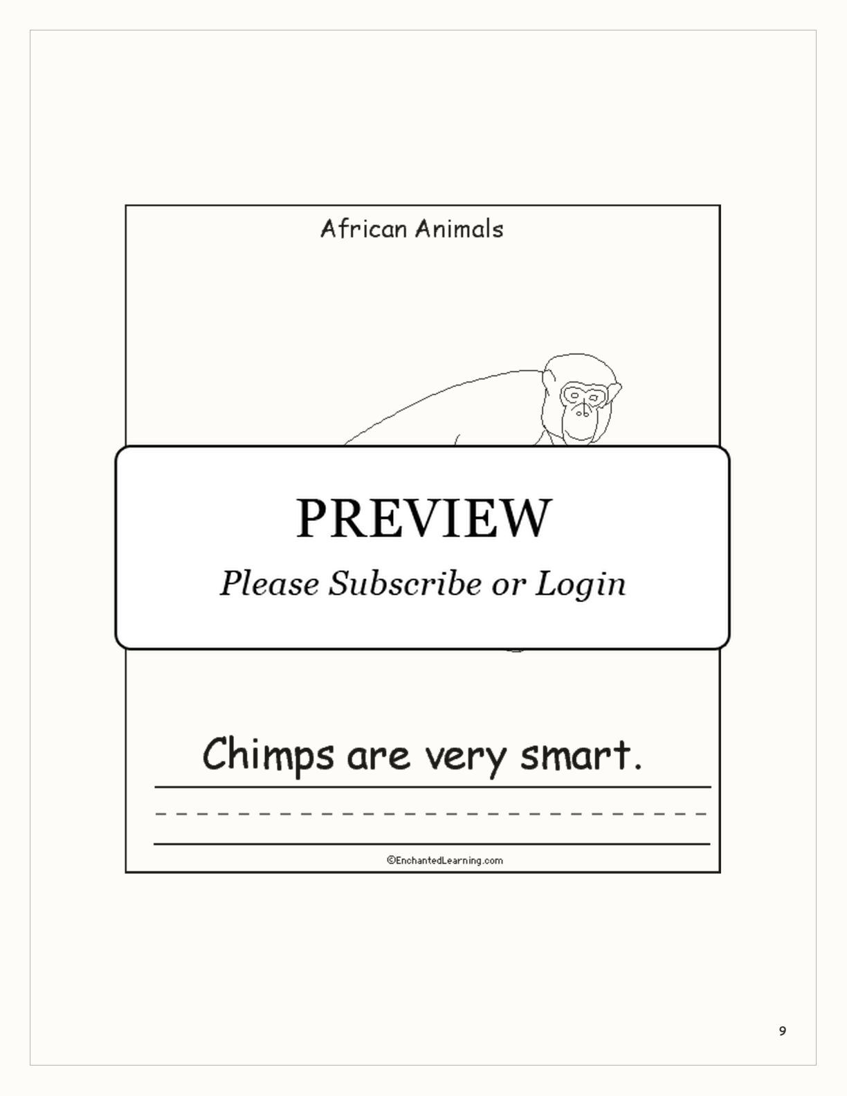 African Animals: A Printable Book interactive printout page 9