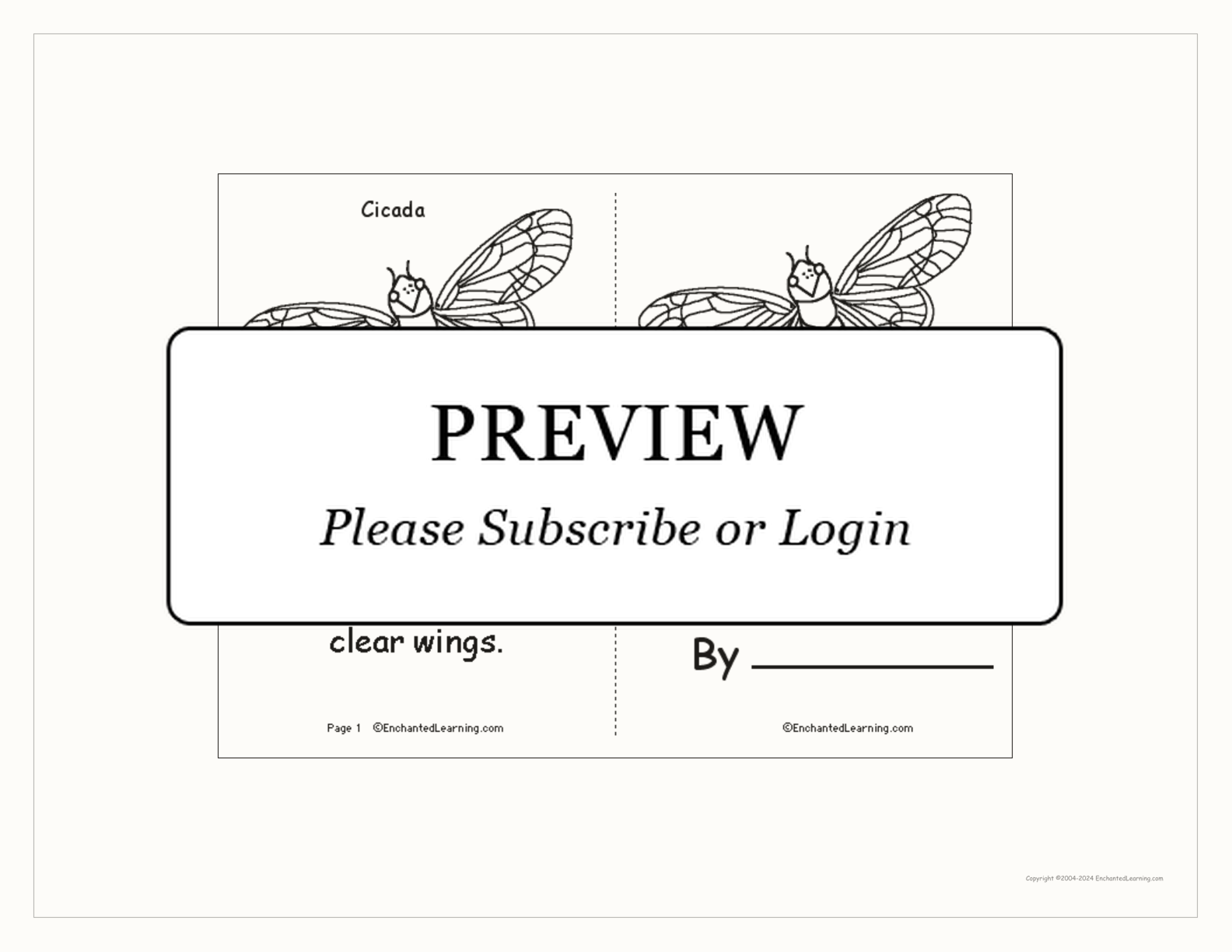 Cicada Printable Book interactive printout page 1