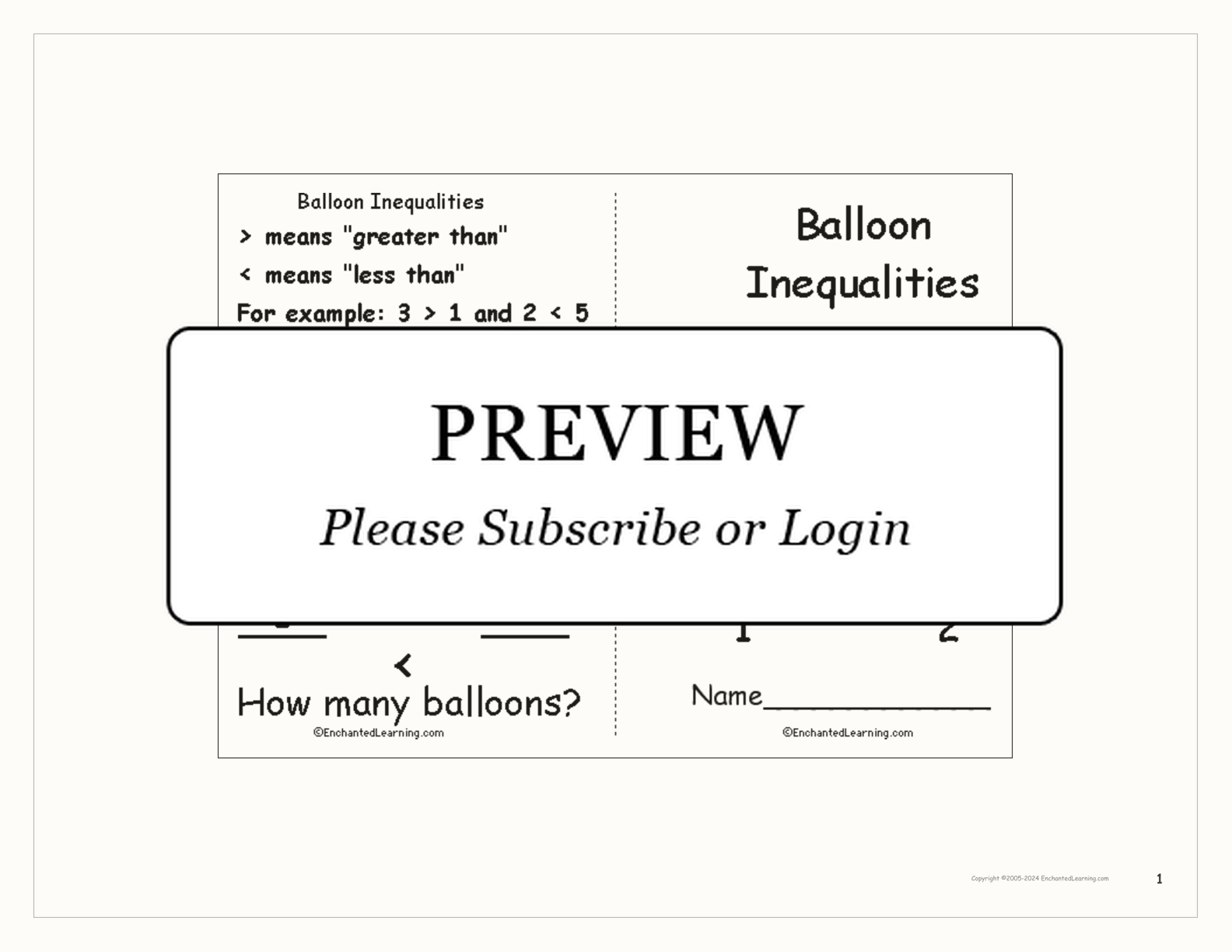 Balloon Inequalities Book interactive worksheet page 1