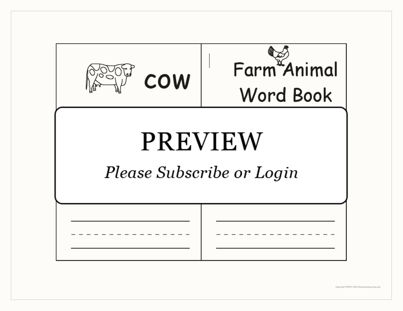 Farm Animal Word Book interactive printout page 1
