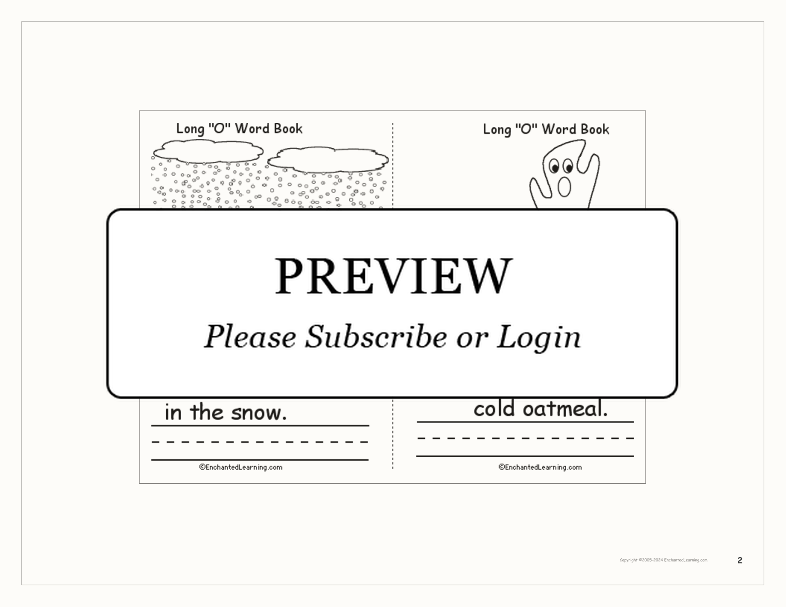 Long 'O' Words Book interactive printout page 2