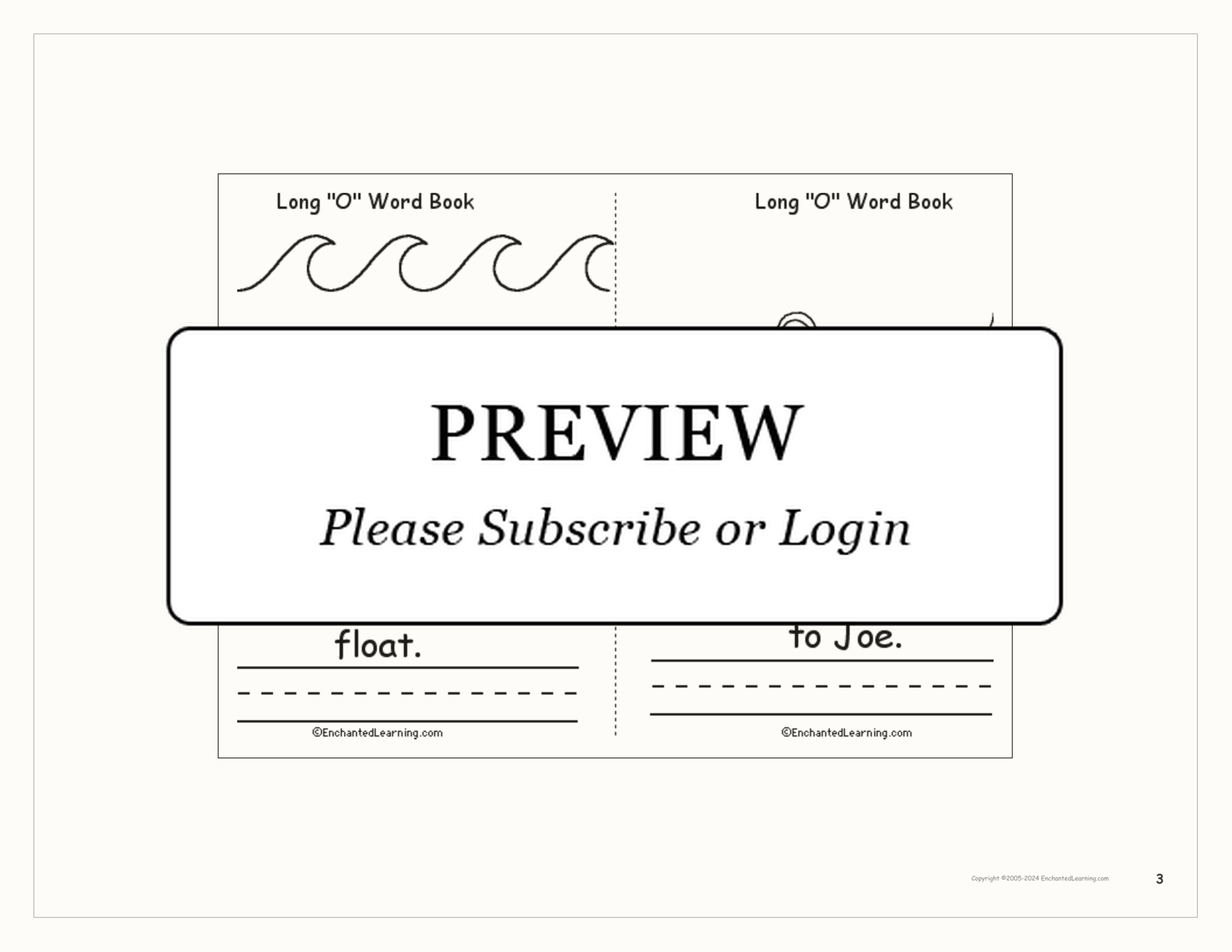 Long 'O' Words Book interactive printout page 3