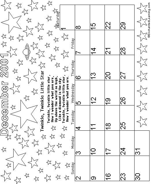 December Calendar 2001 EnchantedLearning
