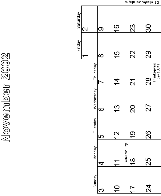 November Calendar 2002 EnchantedLearning