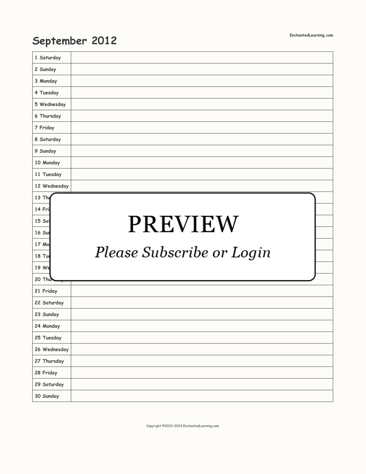September 2012 Calendar interactive printout page 1