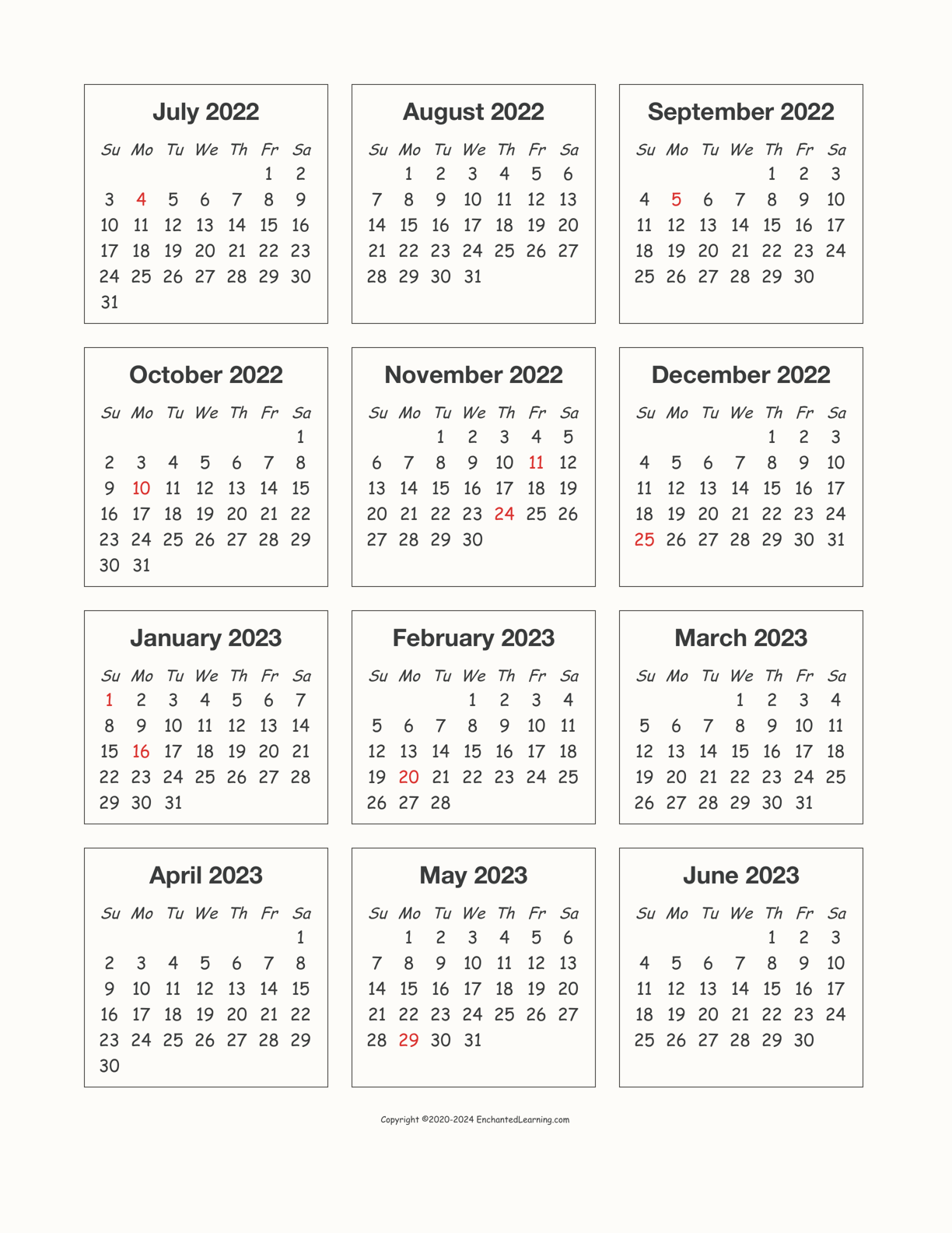 2022-2023 Calendar interactive printout page 1