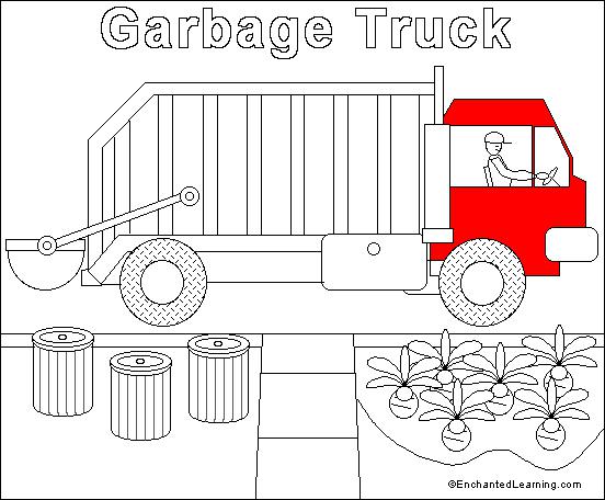 Garbage Truck Online Coloring Page: EnchantedLearning.com