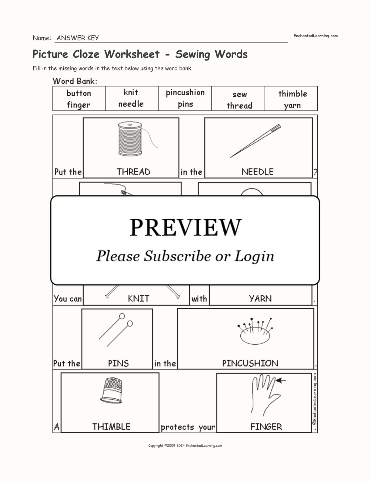 Picture Cloze Worksheet - Sewing Words interactive worksheet page 2