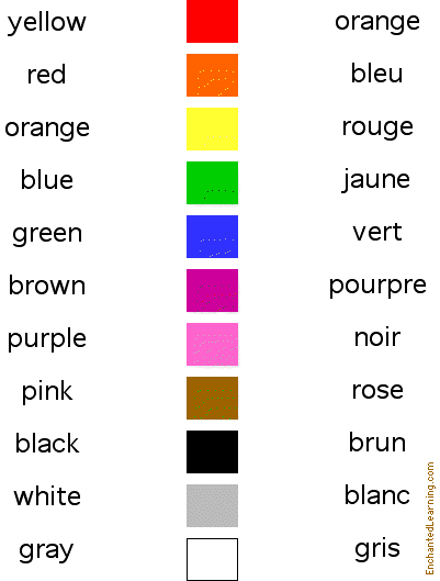 Colors in French: Matching Quiz- EnchantedLearning.com