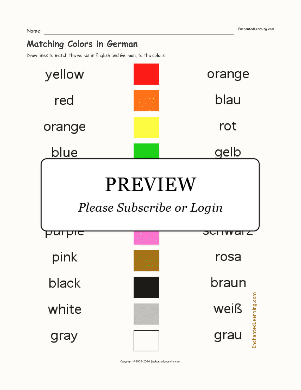 Matching Colors in German interactive worksheet page 1