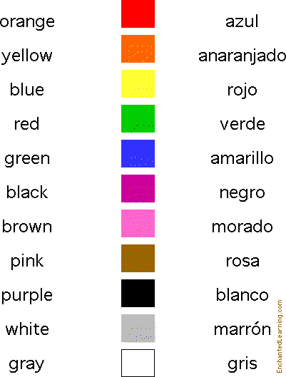Colors In Spanish Matching Quiz EnchantedLearning