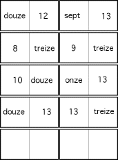 Search result: 'French Number Dominoes 7 to 13, A Printable Game: Cards #3'