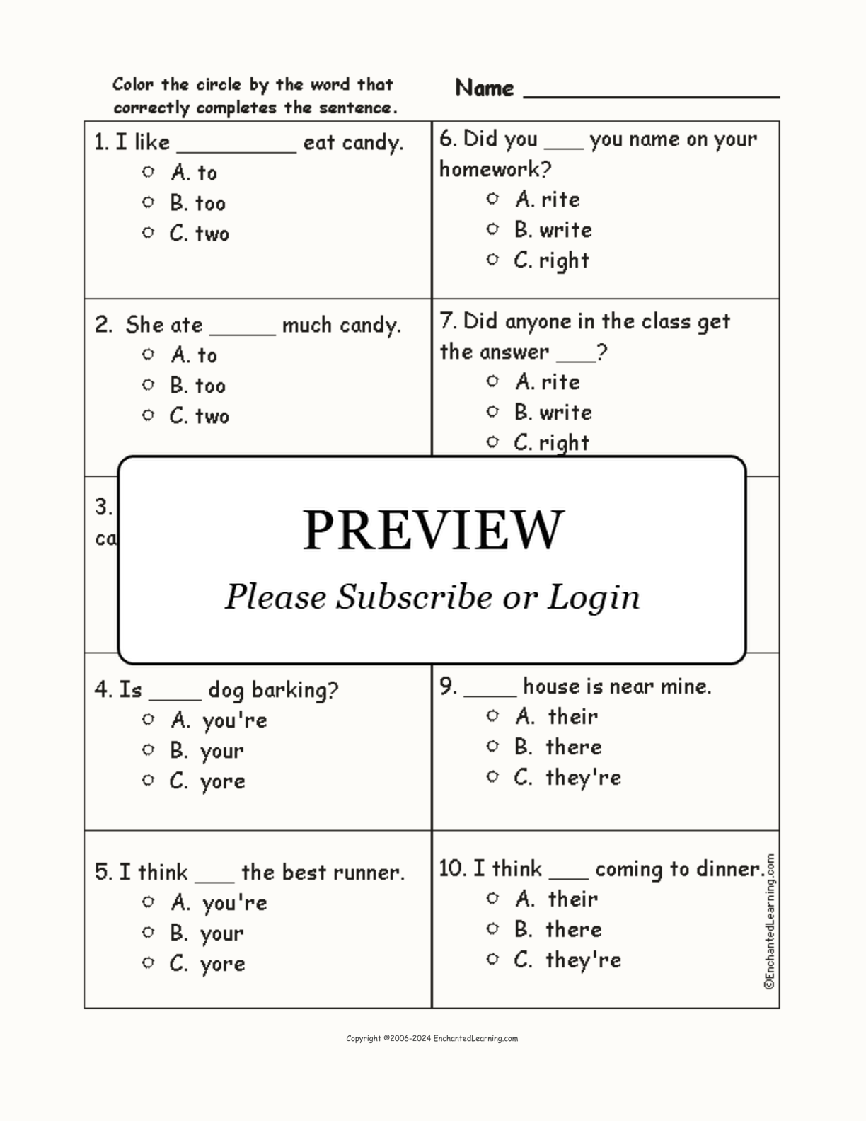 Homonyms Multiple Choice Comprehension Quiz interactive worksheet page 1