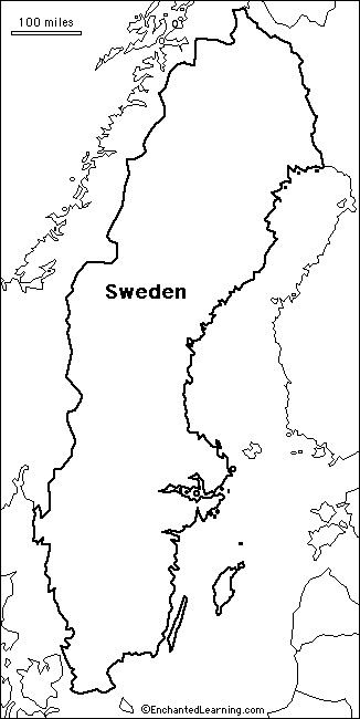 outline map Sweden 1. Label the surrounding countries and color them each a 