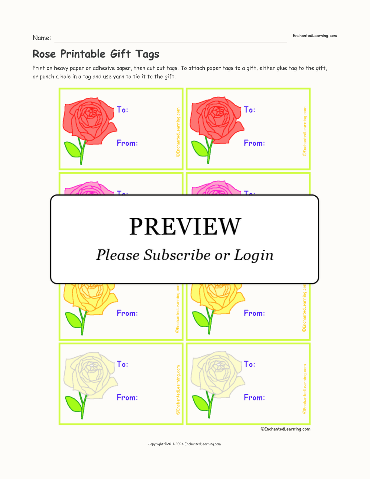Rose Printable Gift Tags interactive printout page 1