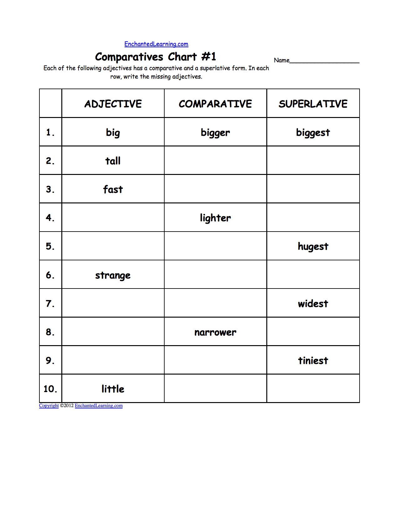 Comparative And Superlative Adjectives Worksheet Printout
