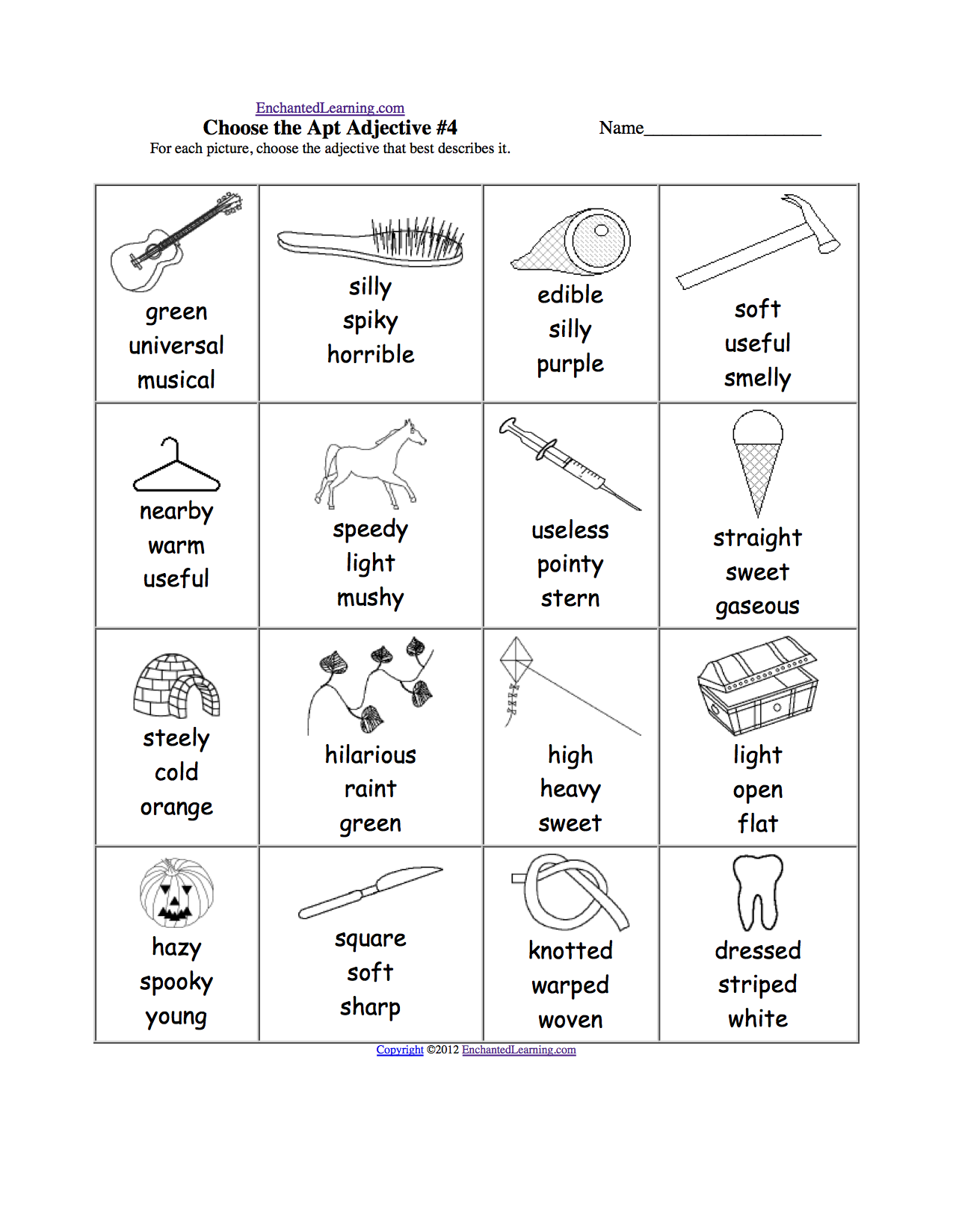 Adjective Activities and Worksheets: EnchantedLearning.com