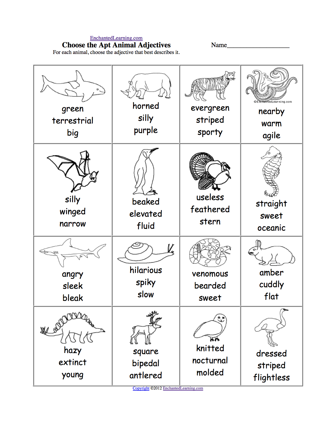 EnchantedLearning.com parts Animal Writing at  worksheet Worksheets animal