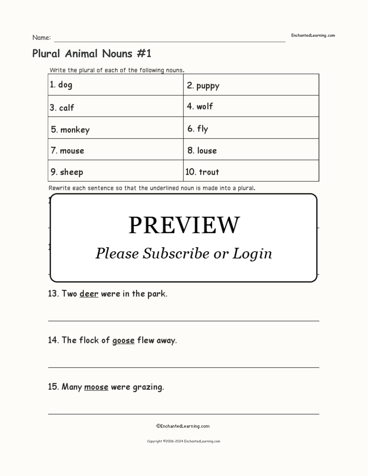 Plural Animal Nouns #1 interactive worksheet page 1