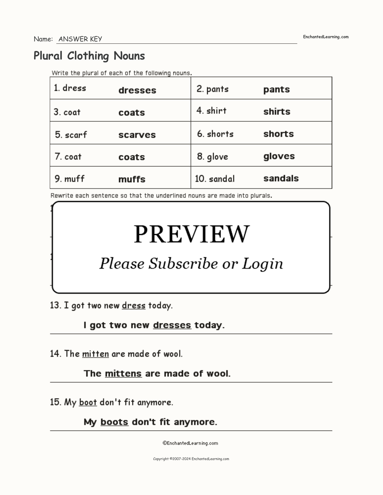 Plural Clothing Nouns interactive worksheet page 2