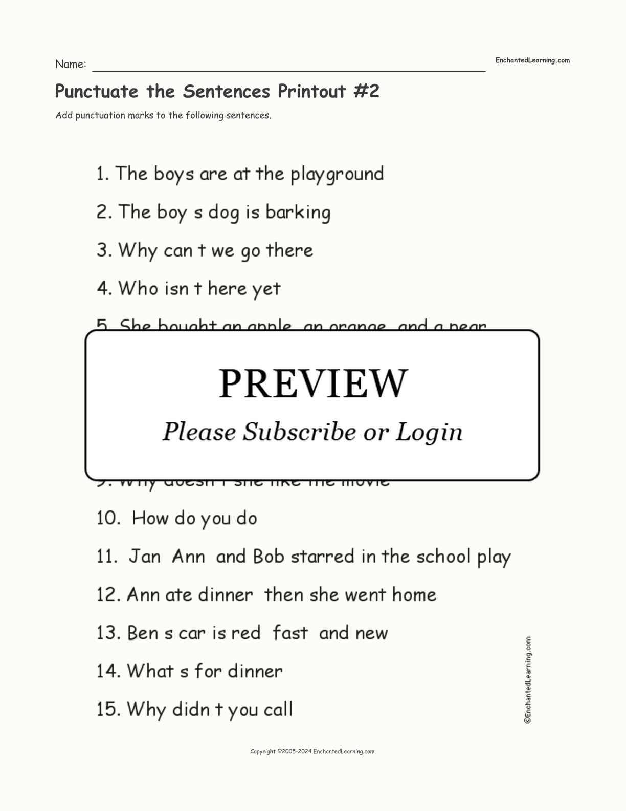 Punctuate the Sentences Printout #2 interactive worksheet page 1