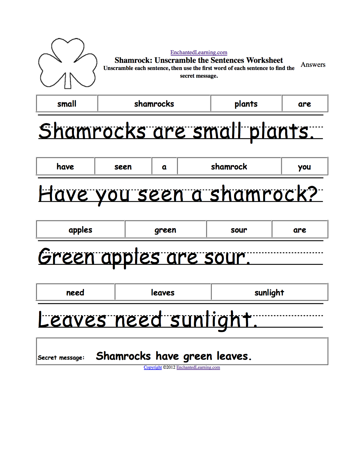 Unscramble The Sentences Worksheets EnchantedLearning