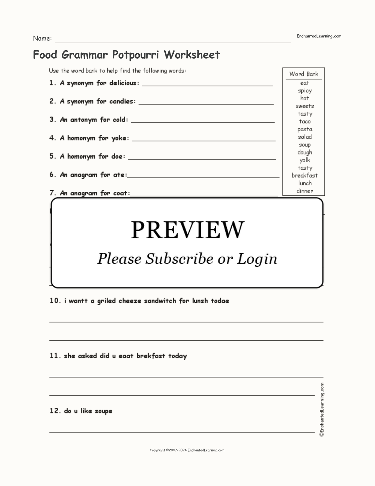 Food Grammar Potpourri Worksheet interactive worksheet page 1