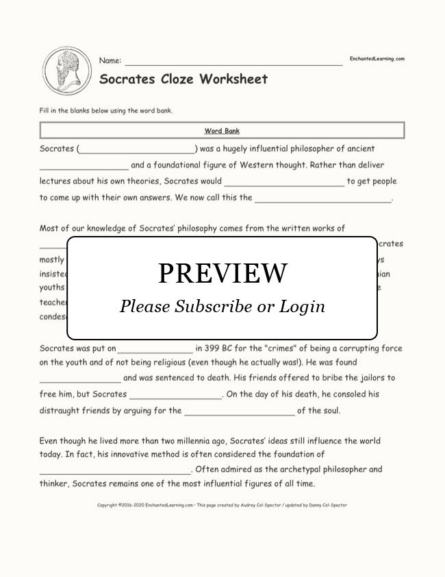 Socrates Cloze Worksheet - Enchanted Learning