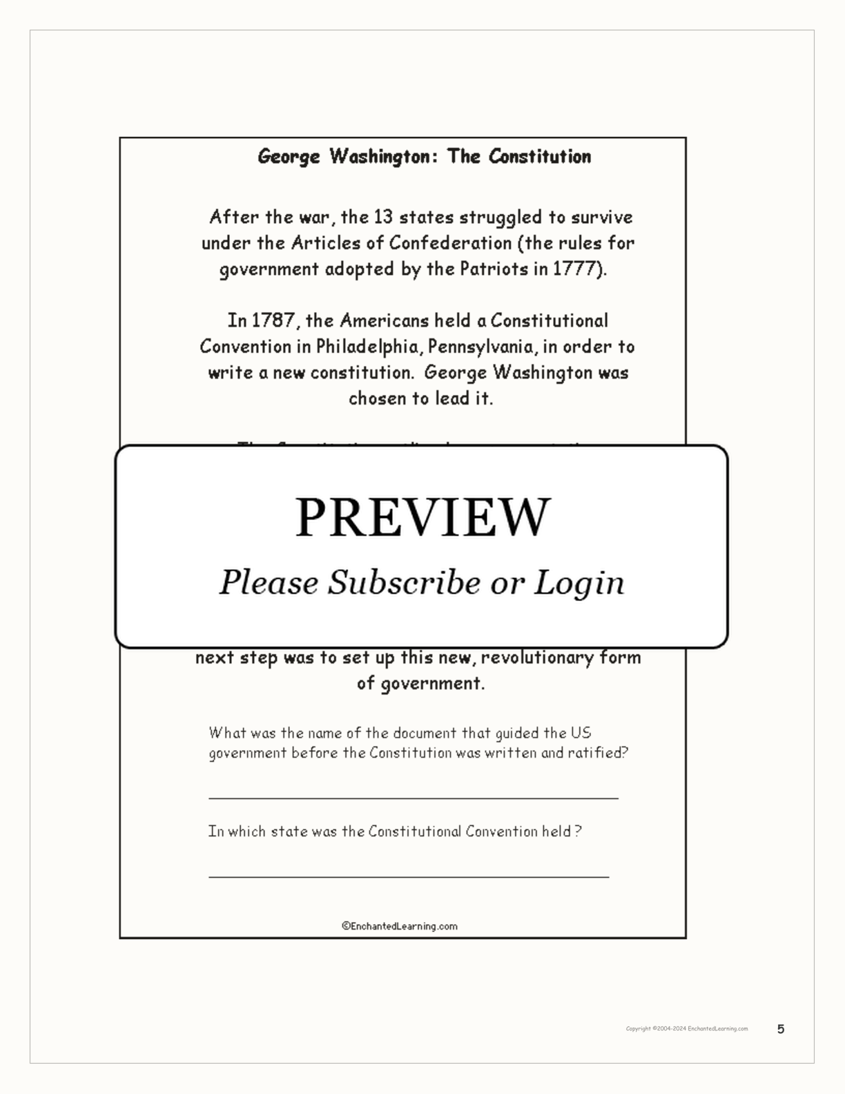 George Washington Tab Book interactive printout page 5
