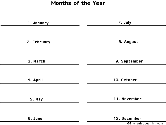 Label the months of the year in English - answers