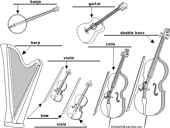 Label string instruments in English - answers