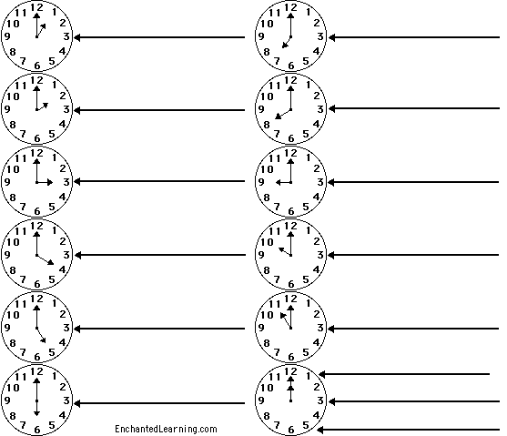 Label the Clocks on the Hour in English Printout - EnchantedLearning ...