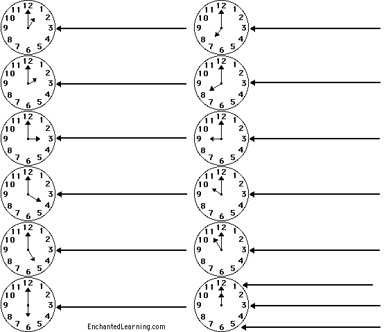 Label the Clocks on the Hour in English Printout - EnchantedLearning ...