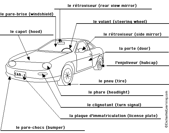 Label the car in French - answers