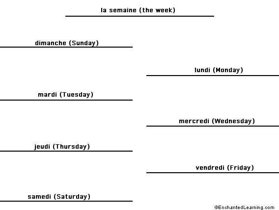 Label the days of the week in French - answers