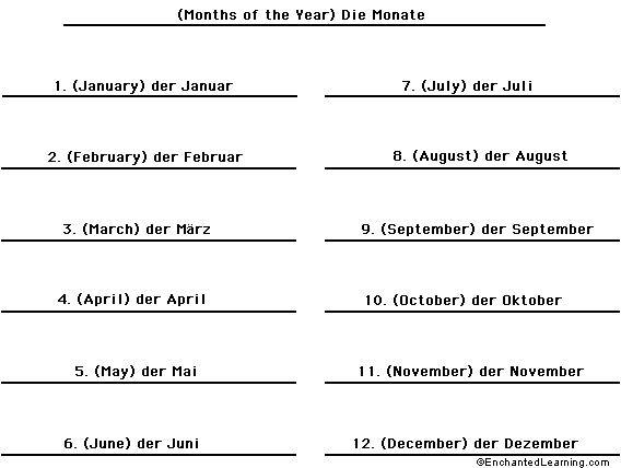 Label the months of the year in German - answers