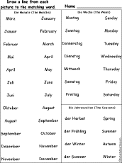 match german calendar words to english words match 23 german calendar ...
